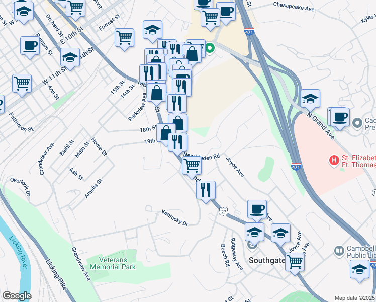 map of restaurants, bars, coffee shops, grocery stores, and more near 2015 New Linden Road in Newport