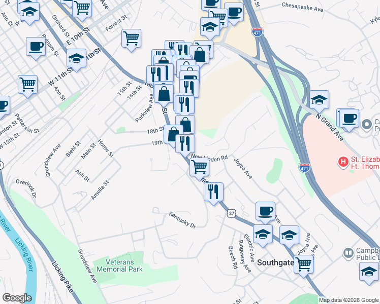 map of restaurants, bars, coffee shops, grocery stores, and more near 2015 New Linden Road in Newport