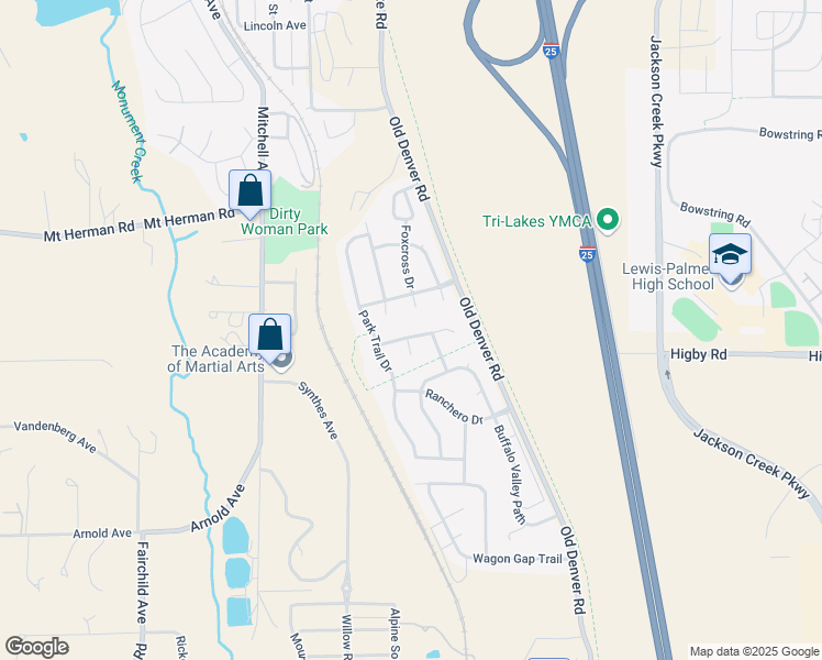 map of restaurants, bars, coffee shops, grocery stores, and more near 2220 Blizzard Valley Trail in Monument