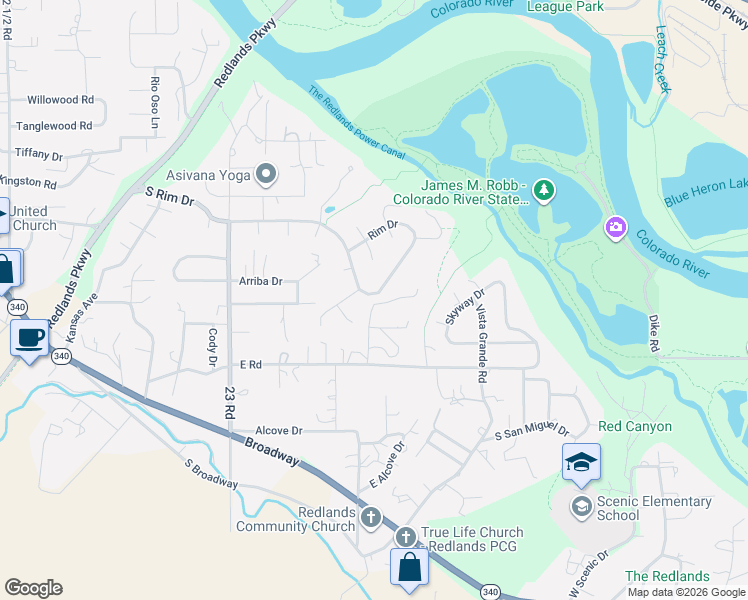 map of restaurants, bars, coffee shops, grocery stores, and more near 2347 South Rim Drive in Grand Junction