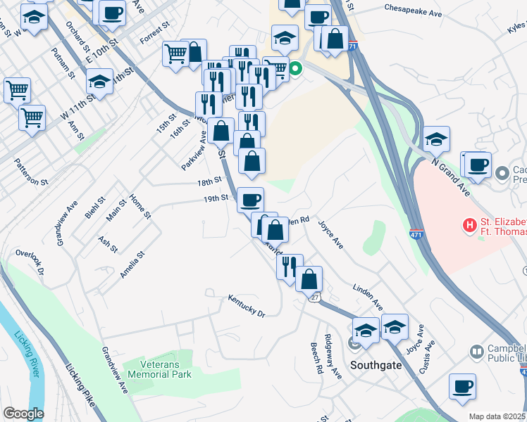 map of restaurants, bars, coffee shops, grocery stores, and more near 2015 New Linden Road in Newport