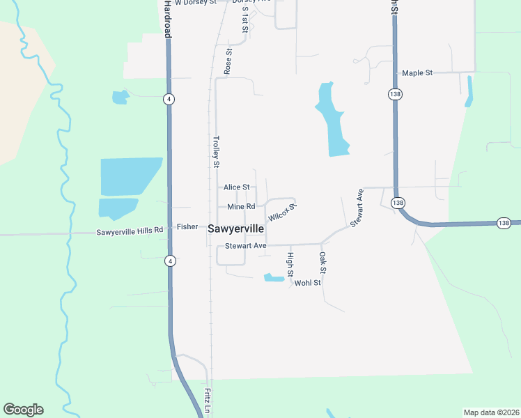map of restaurants, bars, coffee shops, grocery stores, and more near 206 School Street in Sawyerville