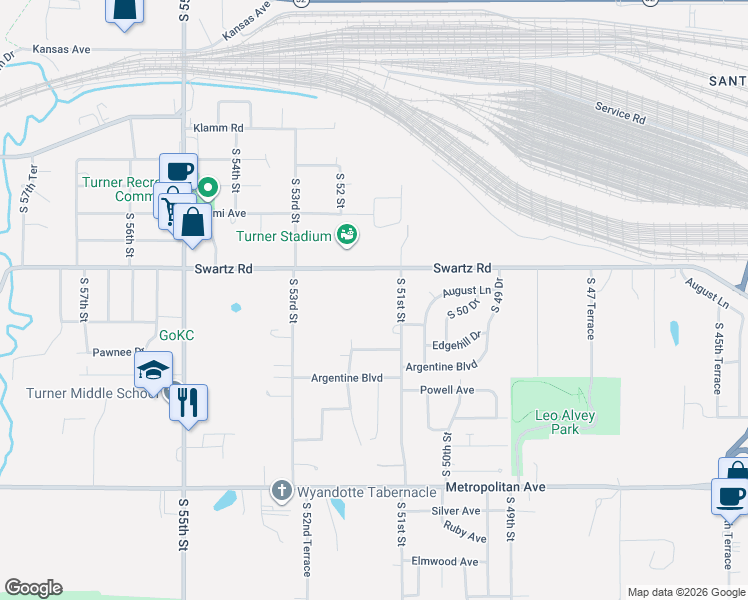 map of restaurants, bars, coffee shops, grocery stores, and more near 1026 South 51st Street in Kansas City