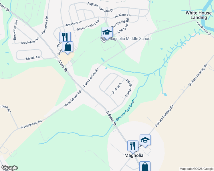 map of restaurants, bars, coffee shops, grocery stores, and more near 57 Church Creek Drive in Magnolia
