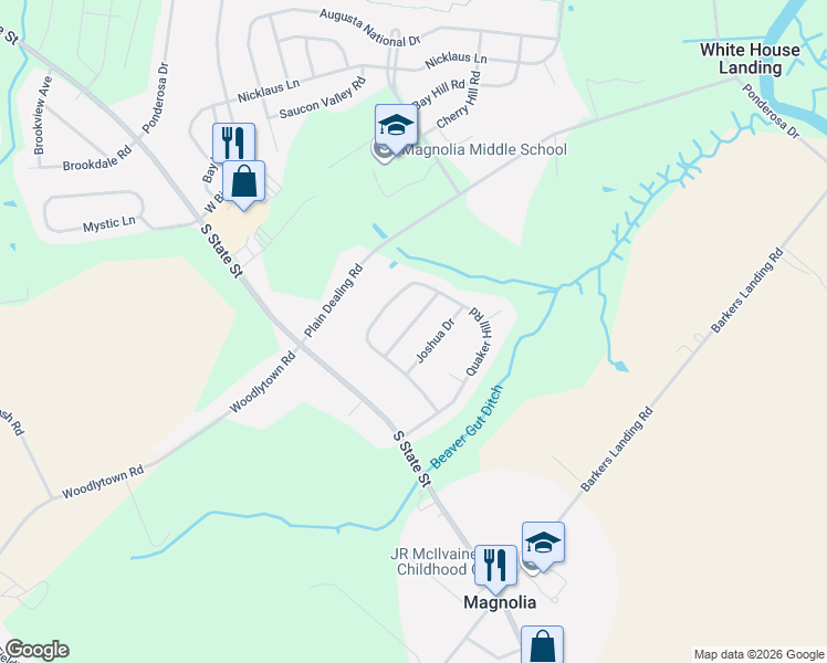 map of restaurants, bars, coffee shops, grocery stores, and more near 57 Church Creek Drive in Magnolia