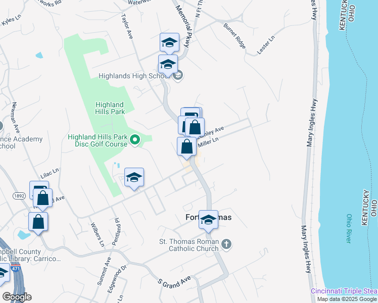 map of restaurants, bars, coffee shops, grocery stores, and more near 2426 North Fort Thomas Avenue in Fort Thomas