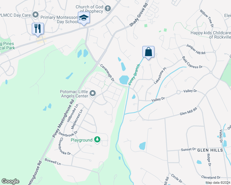 map of restaurants, bars, coffee shops, grocery stores, and more near 10423 Overgate Place in Potomac