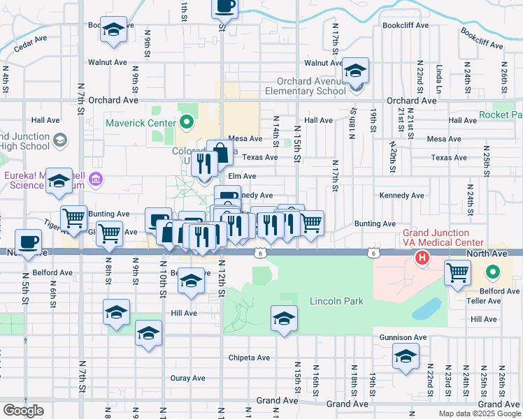 map of restaurants, bars, coffee shops, grocery stores, and more near in Grand Junction