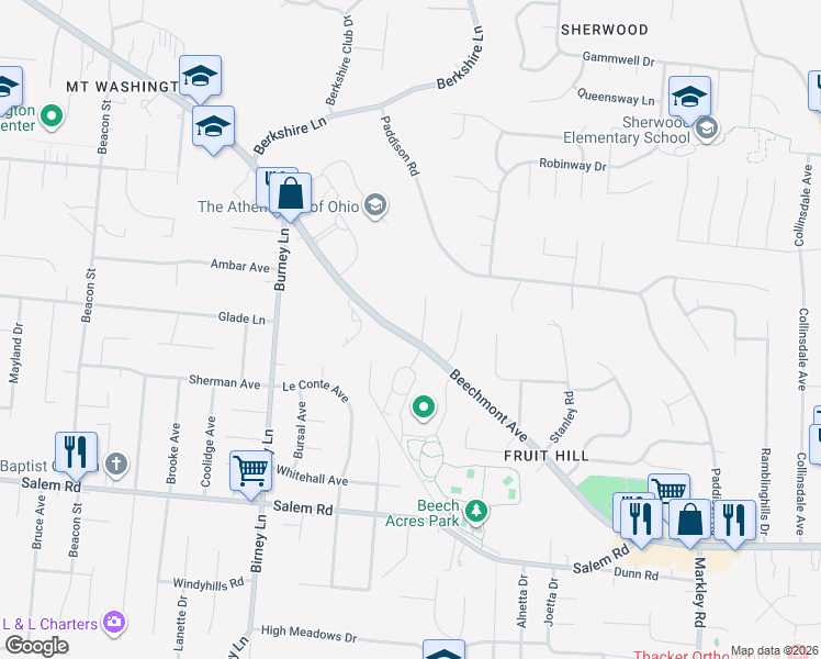 map of restaurants, bars, coffee shops, grocery stores, and more near 6000 Beechmont Avenue in Cincinnati