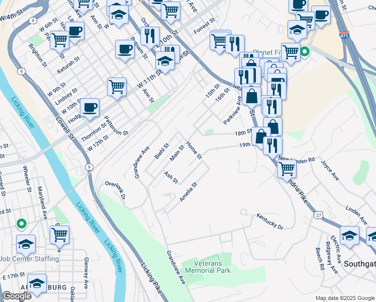 map of restaurants, bars, coffee shops, grocery stores, and more near 46 Home St in Newport