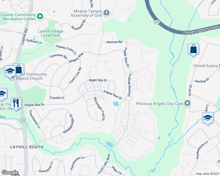 map of restaurants, bars, coffee shops, grocery stores, and more near 13609 Early Light Lane in Silver Spring