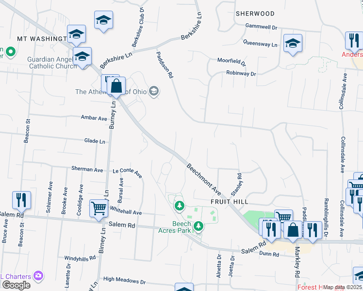 map of restaurants, bars, coffee shops, grocery stores, and more near 6000 Beechmont Avenue in Cincinnati