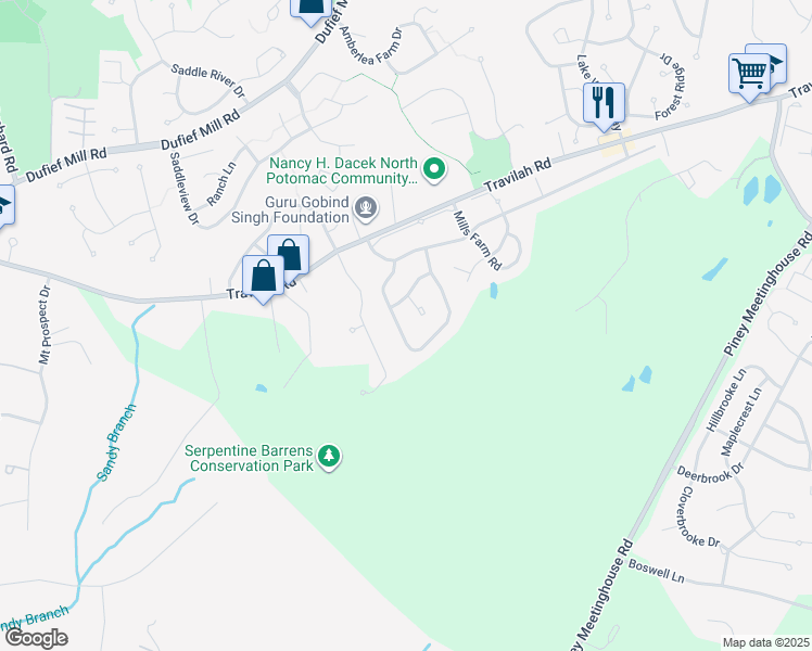 map of restaurants, bars, coffee shops, grocery stores, and more near 13624 Valley Oak Circle in Rockville