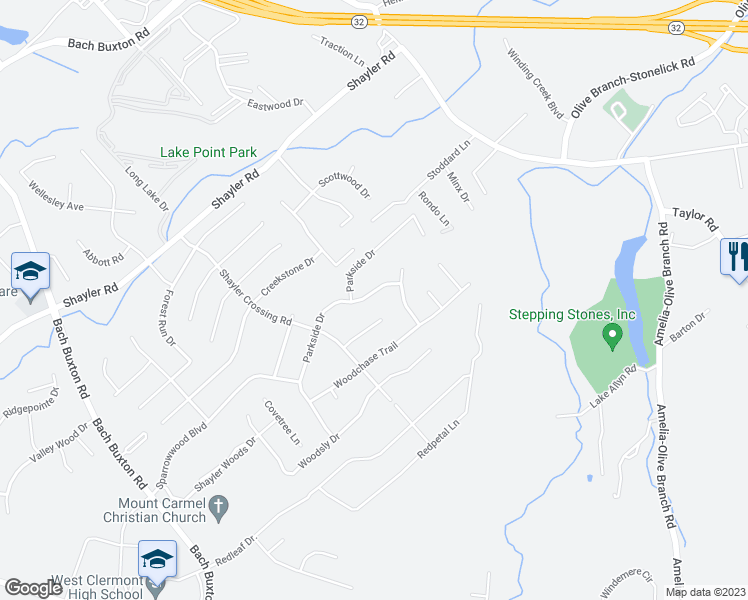 map of restaurants, bars, coffee shops, grocery stores, and more near 1237 Parkside Drive in Batavia