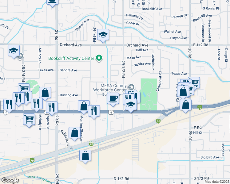 map of restaurants, bars, coffee shops, grocery stores, and more near 513 Estate St in Grand Junction