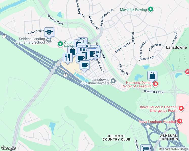 map of restaurants, bars, coffee shops, grocery stores, and more near 19487 Promenade Drive in Leesburg