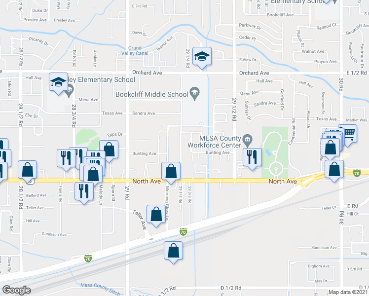 map of restaurants, bars, coffee shops, grocery stores, and more near 514 29 1/4 Road in Grand Junction