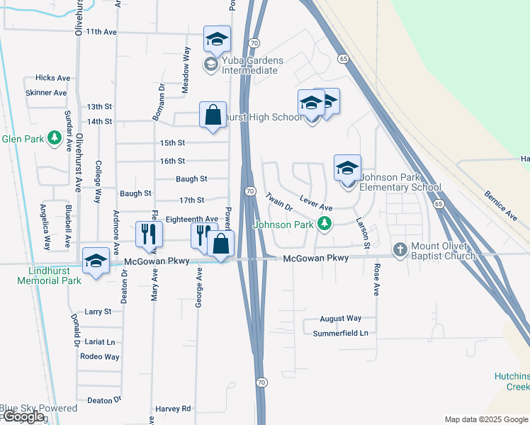 map of restaurants, bars, coffee shops, grocery stores, and more near 2078 Virgilia Lane in Olivehurst