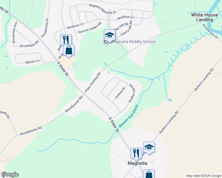 map of restaurants, bars, coffee shops, grocery stores, and more near 57 Church Creek Drive in Magnolia