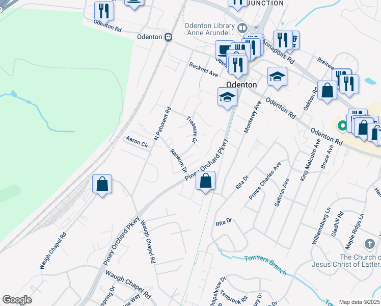 map of restaurants, bars, coffee shops, grocery stores, and more near 506 Kingdom Court in Odenton