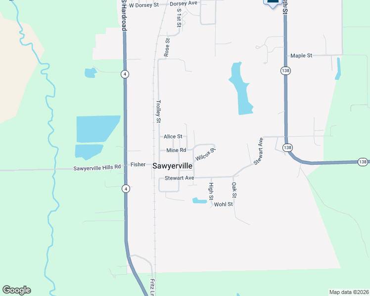 map of restaurants, bars, coffee shops, grocery stores, and more near 206 School Street in Sawyerville