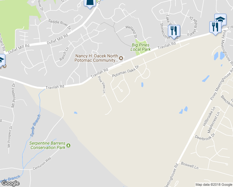 map of restaurants, bars, coffee shops, grocery stores, and more near 13622 Valley Oak Circle in Rockville