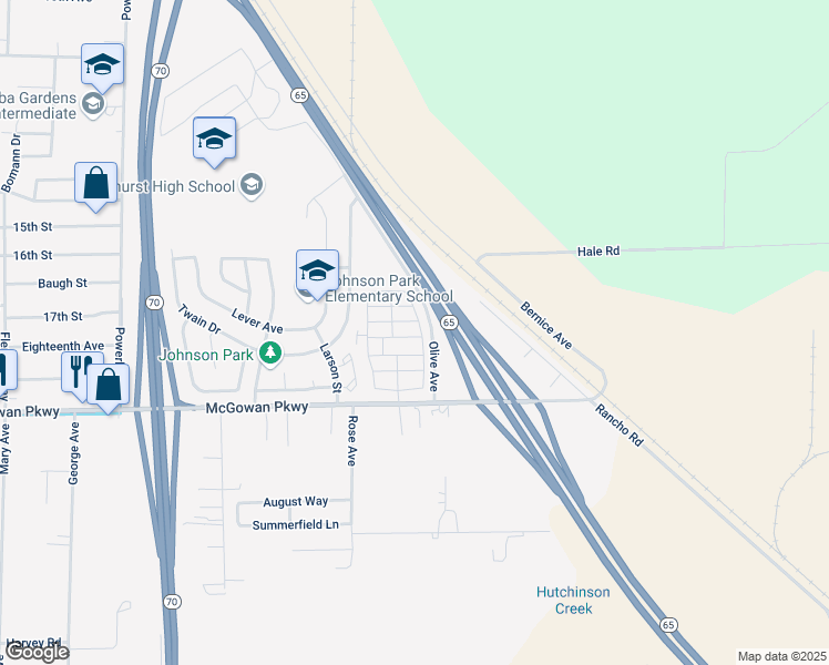map of restaurants, bars, coffee shops, grocery stores, and more near 100 Vía Leona in Olivehurst