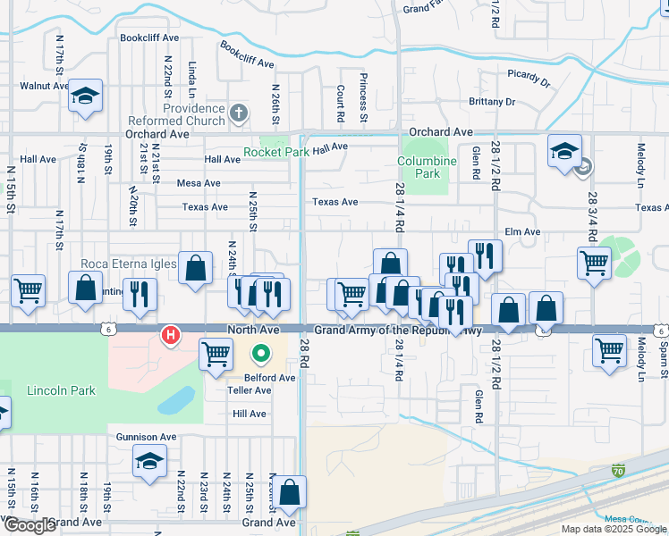 map of restaurants, bars, coffee shops, grocery stores, and more near 2810 Bunting Avenue in Grand Junction