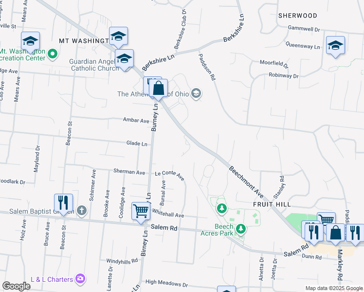 map of restaurants, bars, coffee shops, grocery stores, and more near 6849 Beechmont Avenue in Cincinnati