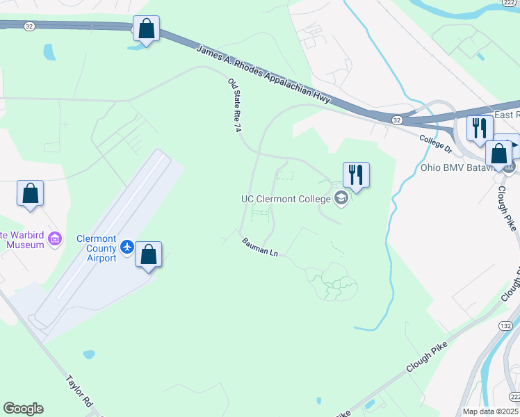 map of restaurants, bars, coffee shops, grocery stores, and more near 500 University Lane in Batavia