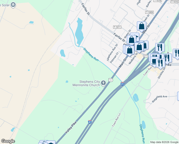 map of restaurants, bars, coffee shops, grocery stores, and more near 120 Decatur Circle in Stephens City