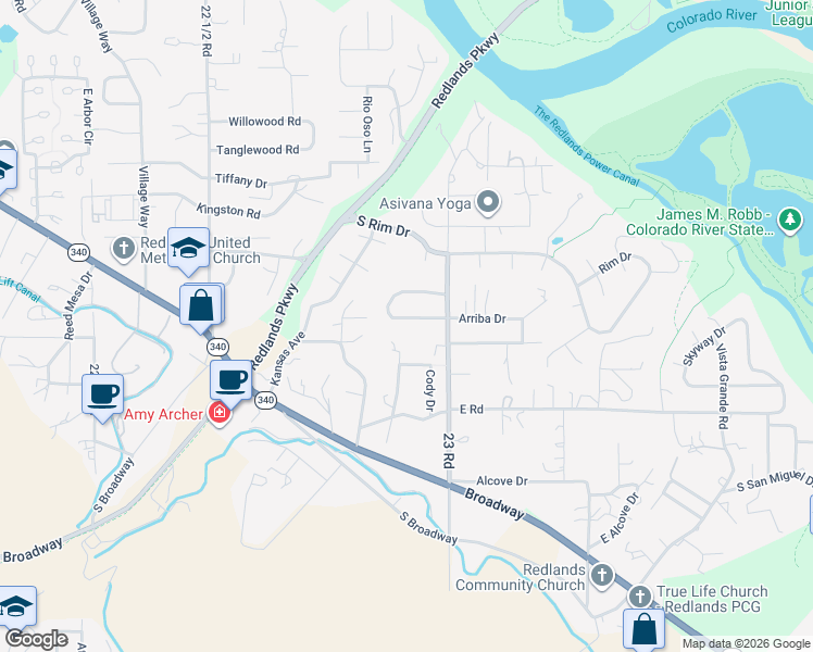 map of restaurants, bars, coffee shops, grocery stores, and more near 2291 1/2 South Arriba Circle in Grand Junction