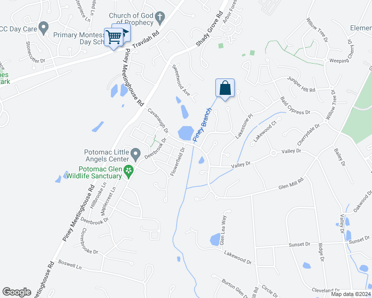map of restaurants, bars, coffee shops, grocery stores, and more near 13561 Flowerfield Drive in Potomac