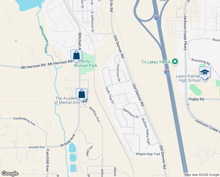 map of restaurants, bars, coffee shops, grocery stores, and more near 17030 Snowwood Drive in Monument