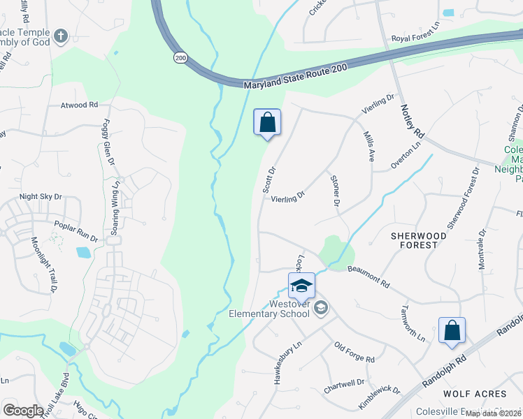map of restaurants, bars, coffee shops, grocery stores, and more near Scott Drive in Silver Spring