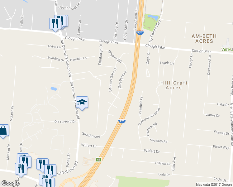 map of restaurants, bars, coffee shops, grocery stores, and more near 4160 Cannon Gate Drive in Cincinnati