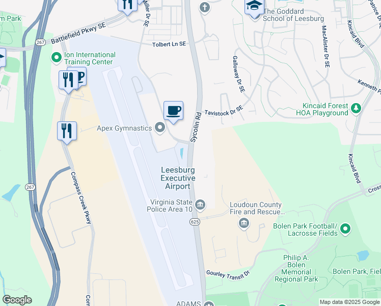 map of restaurants, bars, coffee shops, grocery stores, and more near 960 Sycolin Road in Leesburg