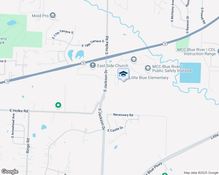 map of restaurants, bars, coffee shops, grocery stores, and more near 2107 South Holke Road in Independence