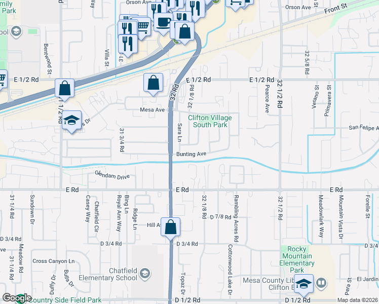 map of restaurants, bars, coffee shops, grocery stores, and more near 3211 Bunting Avenue in Clifton