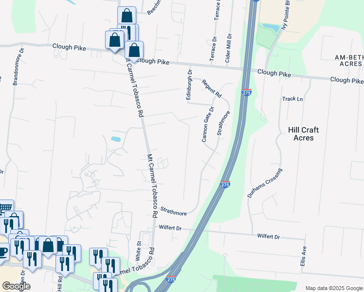 map of restaurants, bars, coffee shops, grocery stores, and more near 619 Terrace View Drive in Cincinnati
