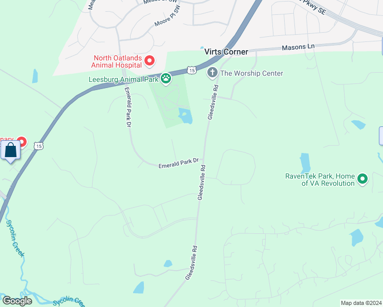 map of restaurants, bars, coffee shops, grocery stores, and more near 19530 Emerald Park Drive in Leesburg