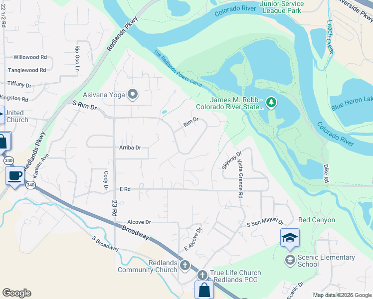 map of restaurants, bars, coffee shops, grocery stores, and more near 2347 South Rim Drive in Grand Junction