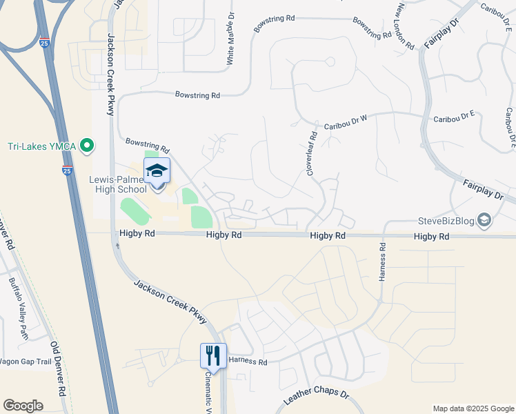 map of restaurants, bars, coffee shops, grocery stores, and more near 1010 Magic Lamp Way in Monument