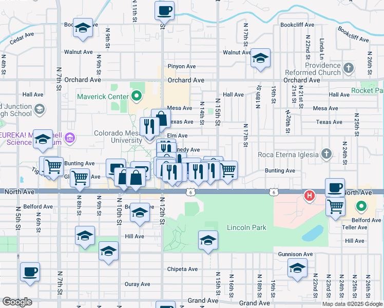 map of restaurants, bars, coffee shops, grocery stores, and more near in Grand Junction