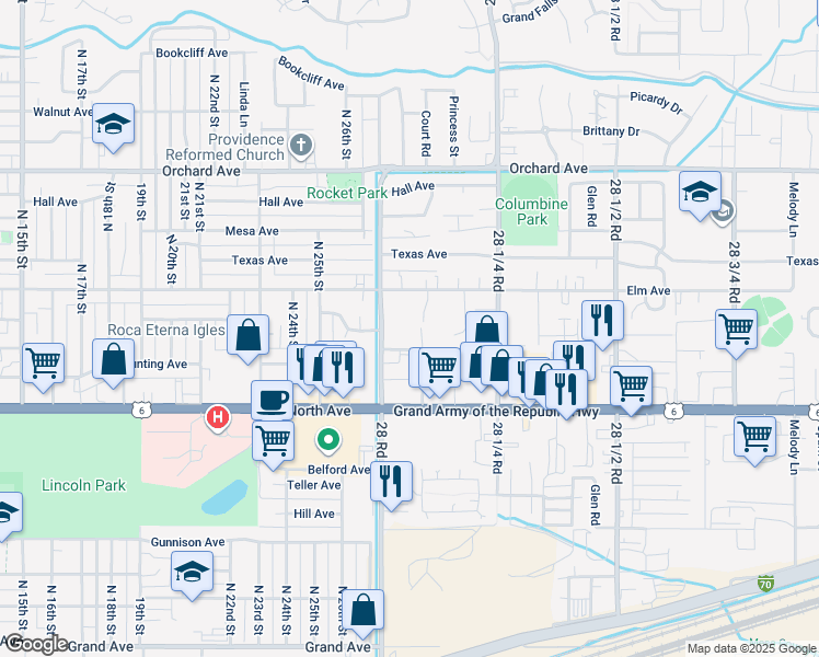 map of restaurants, bars, coffee shops, grocery stores, and more near 2810 Bunting Avenue in Grand Junction