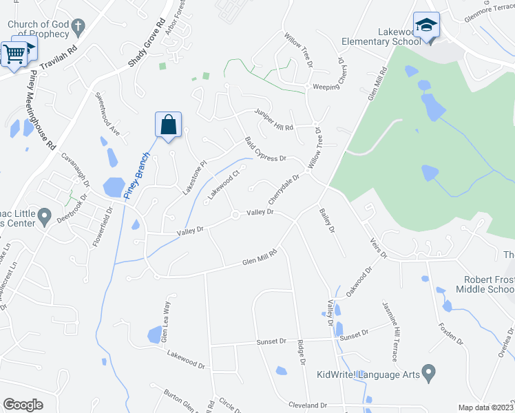 map of restaurants, bars, coffee shops, grocery stores, and more near 13601 Valley Drive in Rockville