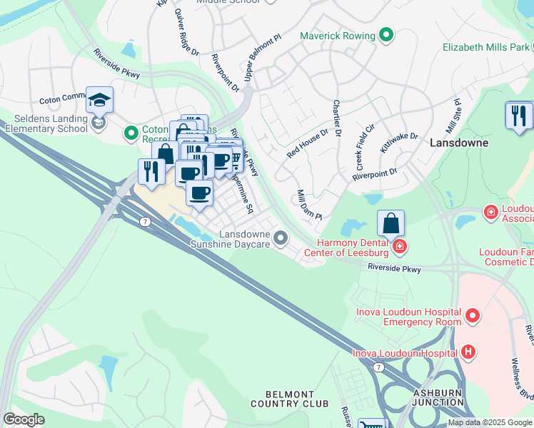 map of restaurants, bars, coffee shops, grocery stores, and more near 43665 Mcdowell Square in Leesburg