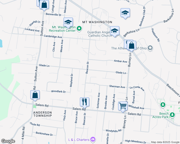 map of restaurants, bars, coffee shops, grocery stores, and more near 6409 Glade Avenue in Cincinnati