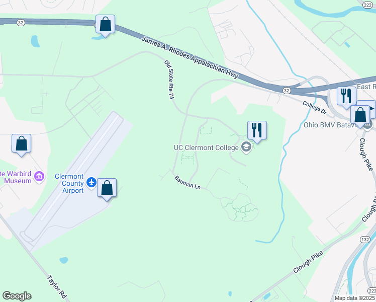 map of restaurants, bars, coffee shops, grocery stores, and more near 500 University Lane in Batavia