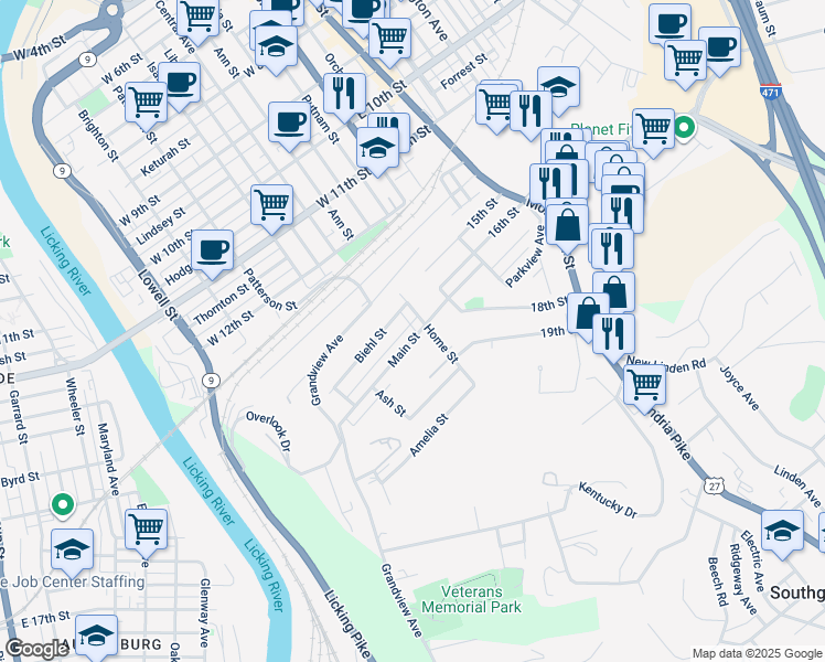 map of restaurants, bars, coffee shops, grocery stores, and more near 46 Home Street in Newport